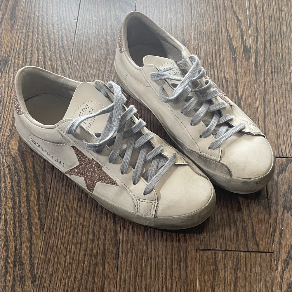 Fake Golden Goose White Sneakers with pink glitter Glitter Star